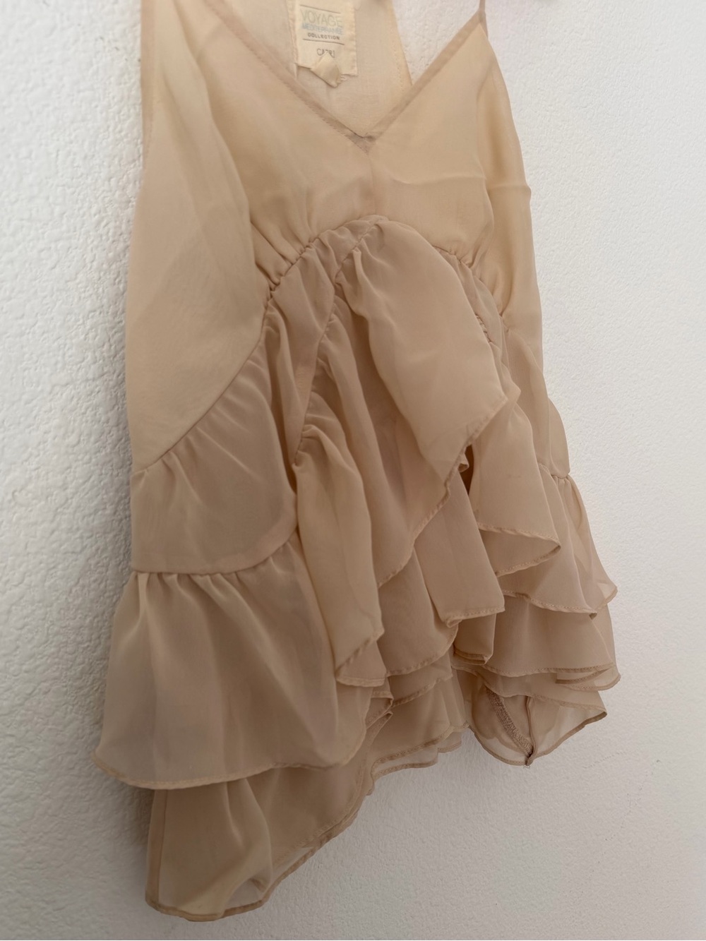 Flowy Beige Ruffle Spaghetti Strap Tank - Picture 3 of 6